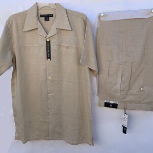 NEW-GEN 100% linen Blend Two-Piece Casual Set Short Sleeve Shirt & Pant For Men